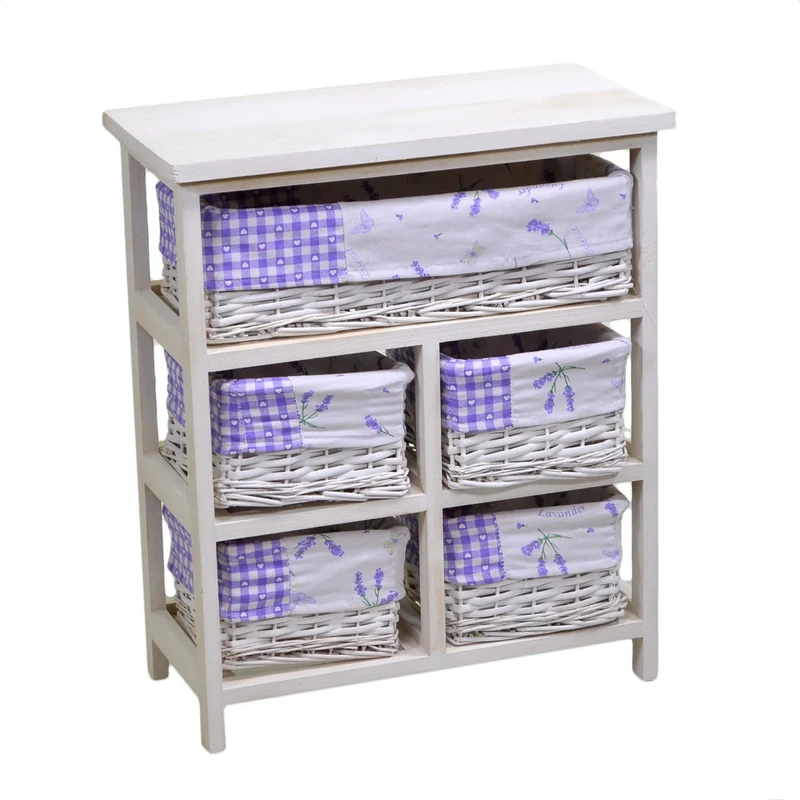 Cassettiera in Legno 5 Cassetti 50x25H59cm Lavanda