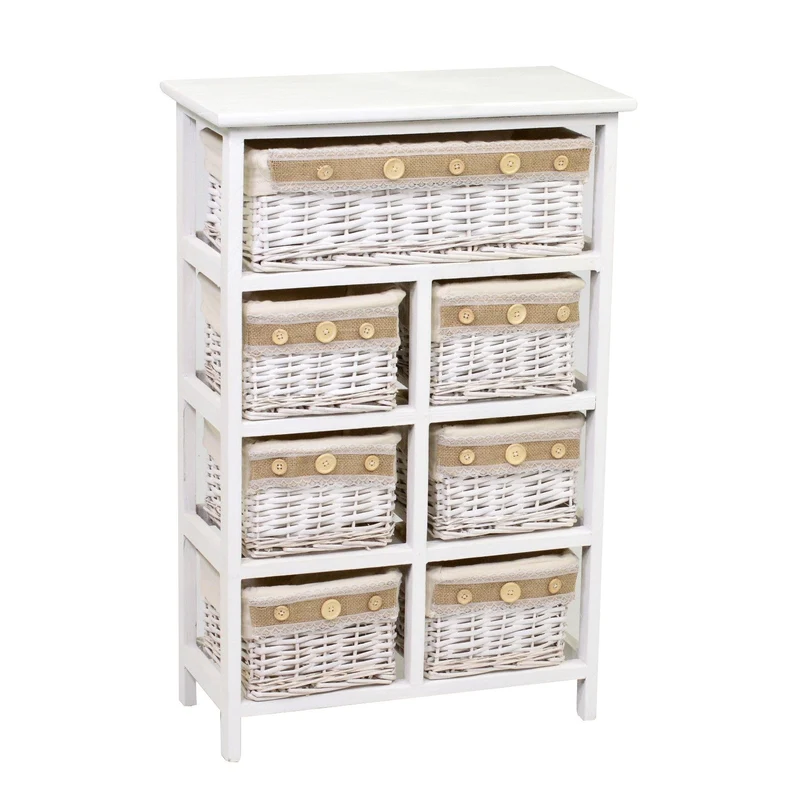 Cassettiera in Legno e Vimini 7 Cassetti 50x25H76,6cm Nadia