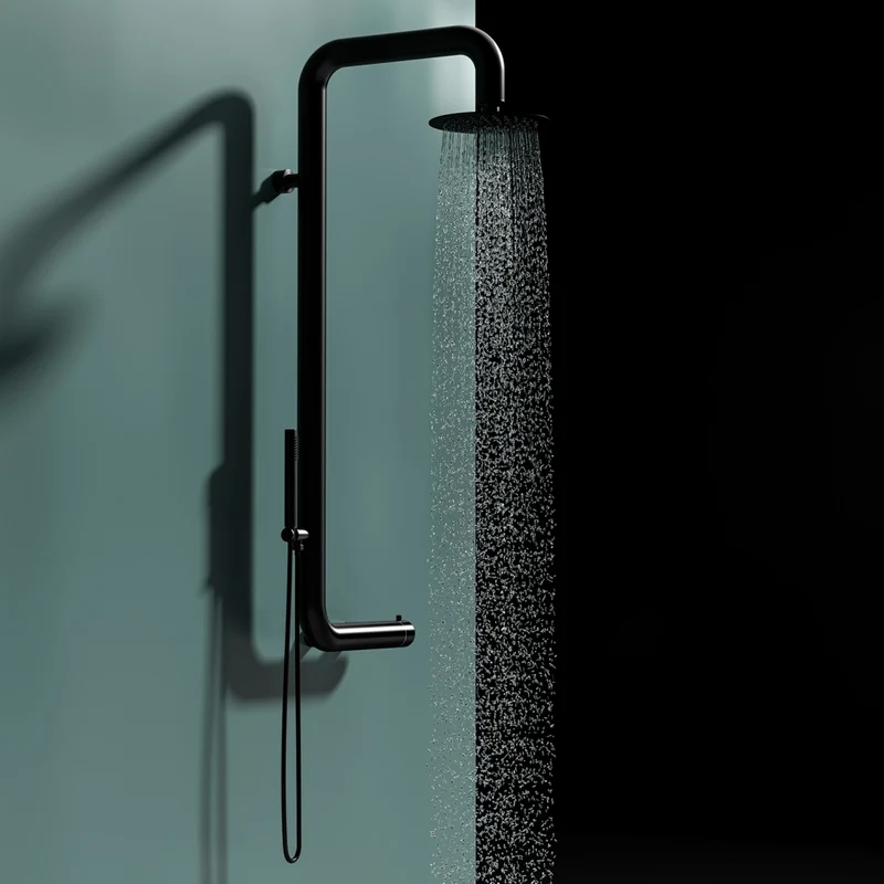 Sined Doccia Nera a Parete in Acciaio Inox AISI 316L Nautico con Miscelatore Soffione Ampio Interni o Esterni Acqua calda e fredda Per Uso Intensivo DOCCIA CABRAS NERA