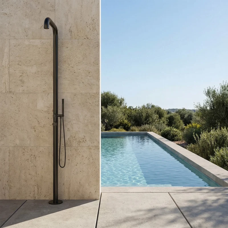 SINED Doccia Chia Canna Fucile in Acciaio Inox 316L 230cm con Miscelatore e Doccino Struttura In AISI 316L per Esterni e Interni Acqua Caldafredda Attacchi Integrati Anche per Ambienti Marini
