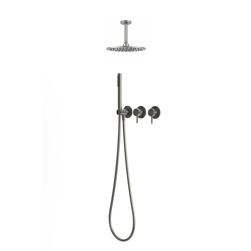 Kit doccia a soffitto corto canna di fucile in acciaio inox 316L con soffione 30 cm braccio miscelatore deviatore doccino supporto e flessibile KIT-DOCCIA-SOFFITTO-CORTO-30-CANNA-FUCILE