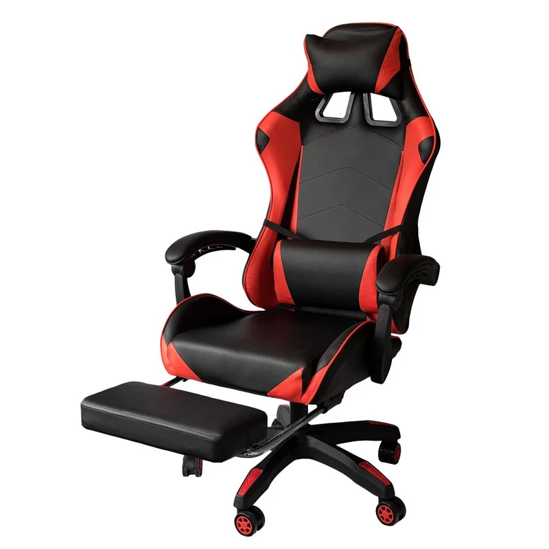 Poltrona Sedia Gaming girevole reclinabile da ufficio con poggiapiedi Rossa