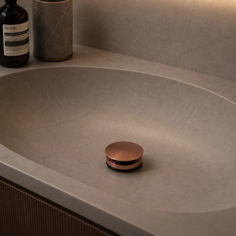 SINED Piletta Scarico PVD Oro Rosa Inox 316L materiale non poroso e liscio facile da pulire e igienizzare modello Levante