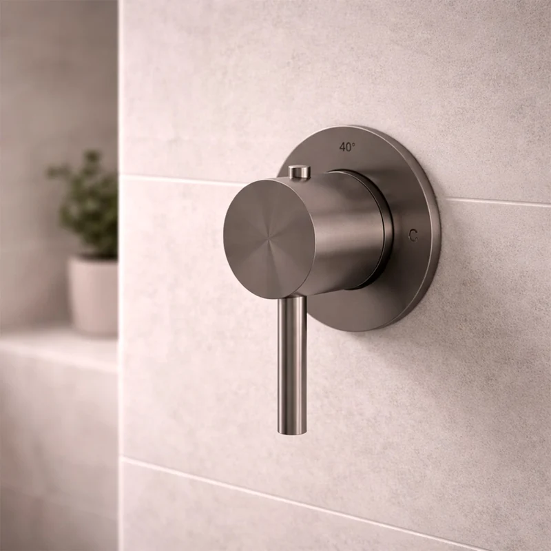 SINED Miscelatore da incasso muro levante termostatico con canna a fucile in acciaio 316L nautico finitura oro rosa alta resistenza corrosione durata prolungata design moderno MISCELATORE-MURO-LEVANTE
