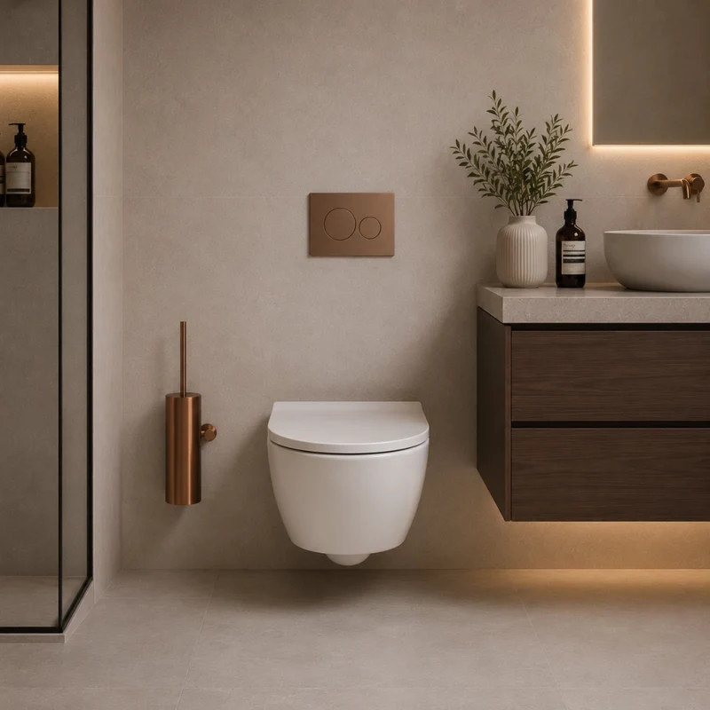 SINED Porta Scopino in acciaio inox 316L con finitura oro rosa ideale per bagni interni ed esterni resistente alla corrosione modello LEVANTE