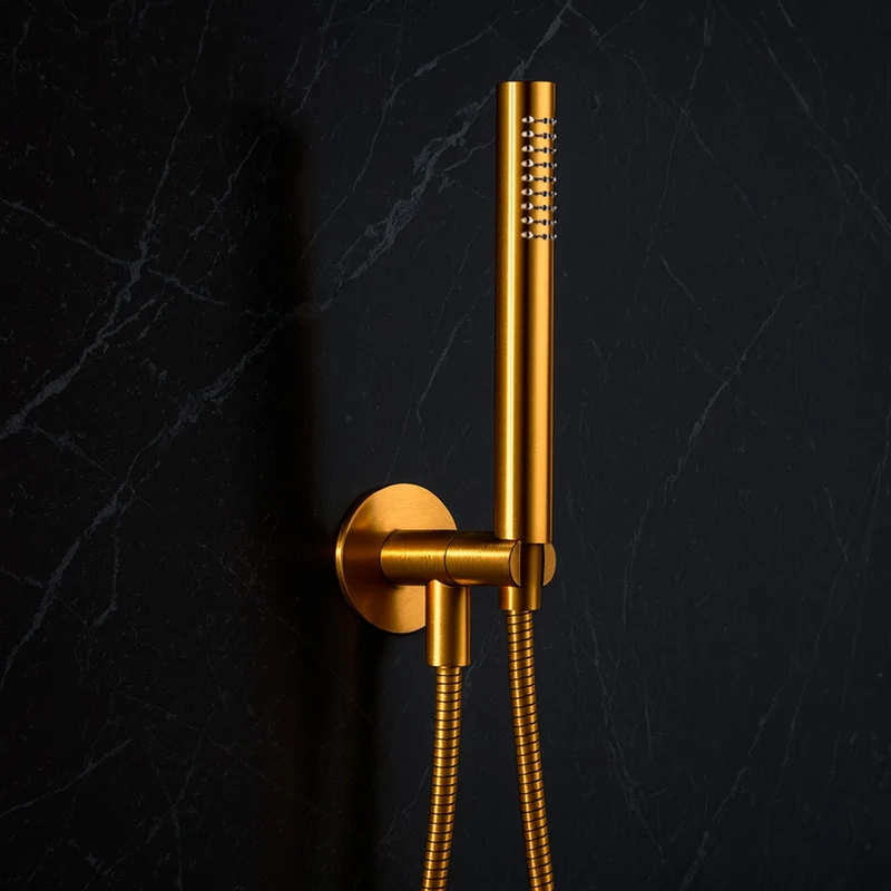 SINED Doccetta oro in acciaio 316L con finitura PVD attacco universale per docce interne ed esterne elevata resistenza allusura design moderno e funzionale modello Levante DOCCINO-LEVANTE-ORO