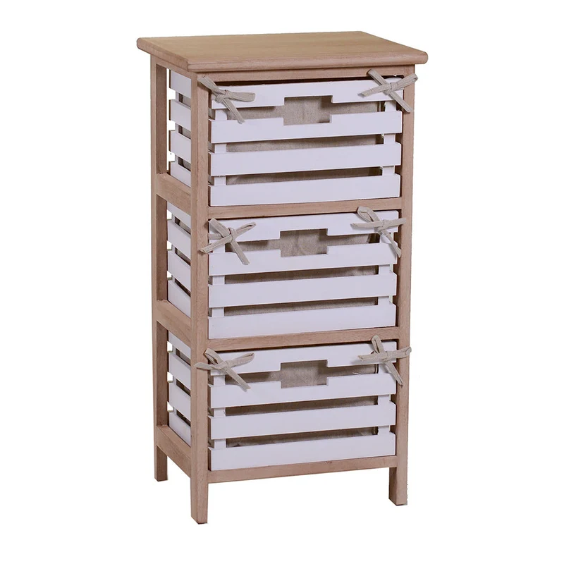 Cassettiera 3 Cassetti in Legno 35x27x66cm Arianna Naturale e Bianca