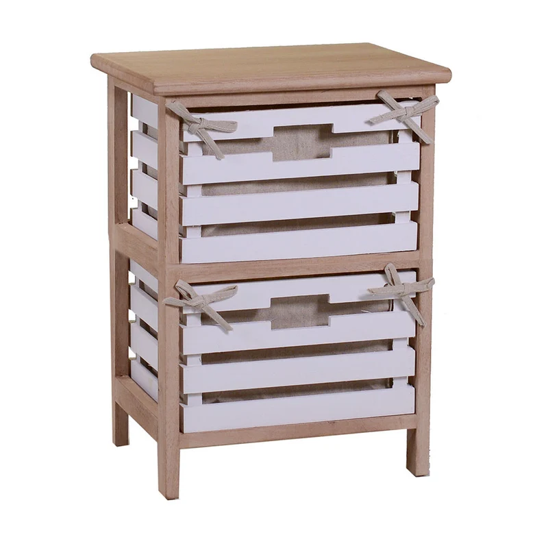 Cassettiera 2 Cassetti in Legno 35x27x47cm Arianna Naturale e Bianca