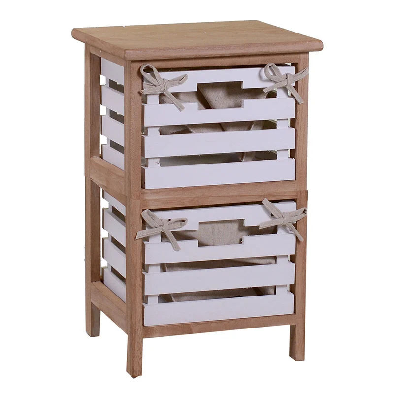 Cassettiera 2 Cassetti in Legno 30x27x47cm Arianna Naturale e Bianca