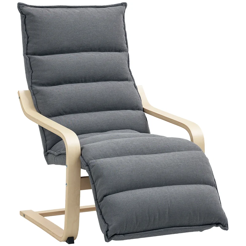 Poltrona Relax con Poggiapiedi Regolabile in Legno con Rivestimento in Velluto Grigio Scuro