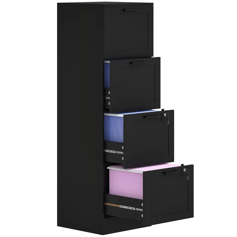 Cassettiera Portadocumenti a 4 Cassetti 40x40x131 cm 2 Serrature in Legno Nero