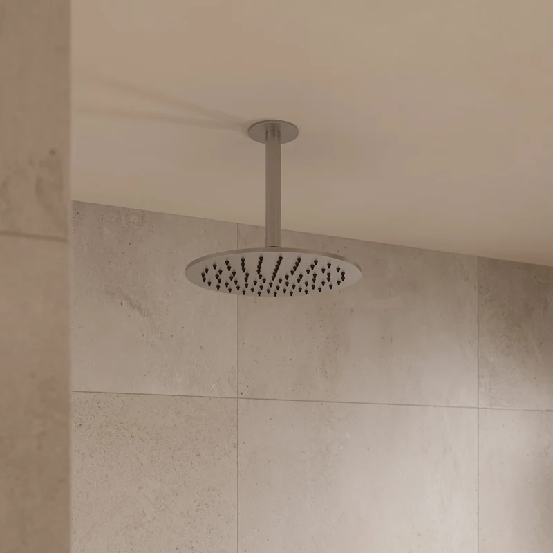 SINED Kit Braccio e Soffione Doccia Doccia a Soffitto Inox Satinato Soffione Da 30cm In Acciaio 316L Installazione Interna ed Esterna Design Resistente alla Corrosione Modello LEVANTE