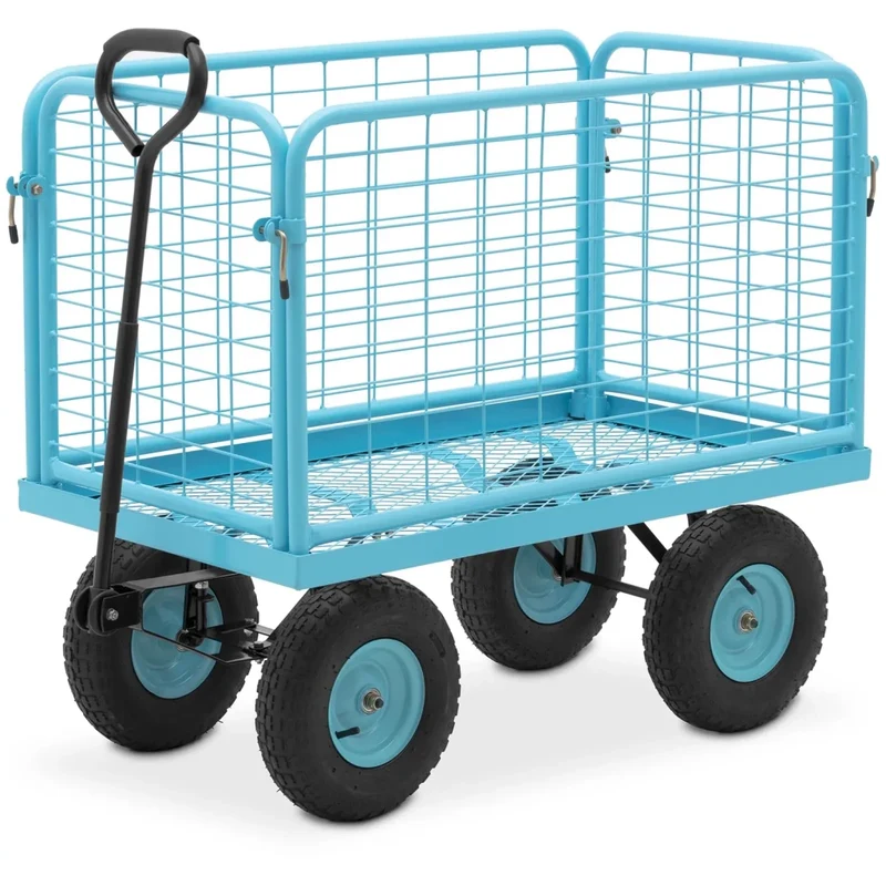 Carrello da giardino 400 kg con sponde laterali rimovibili gomma plastica acciaio verniciato a polvere blu 14_0008601