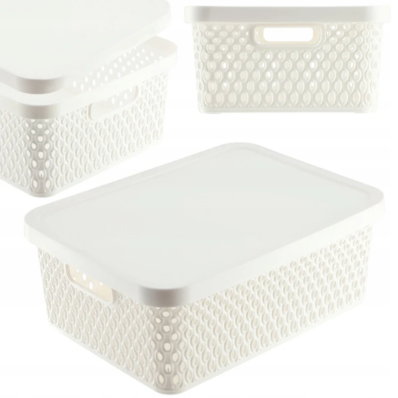 Cestino KADAX con coperchio, contenitore organizer, scatola portaoggetti da 12 litri, bianco