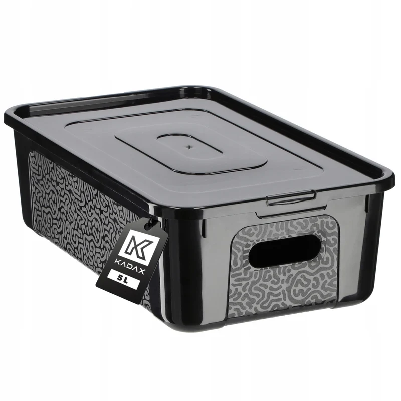 Contenitore in plastica KADAX da 5 litri con coperchio, nero, con chiusura a chiave, organizer.