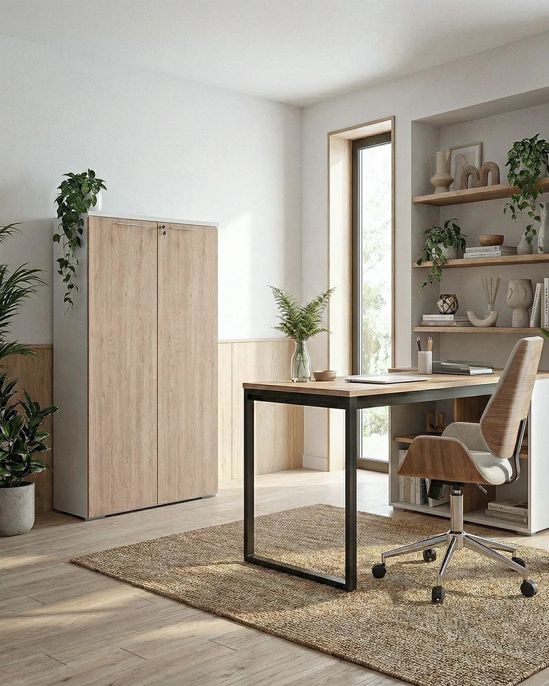 Armadio ufficio Utah - Mobile archivio 2 ante con serratura - 3 mensole incluse - L. 90 x H. 160 x P. 42,5 cm – Bianco, ante personalizzabili