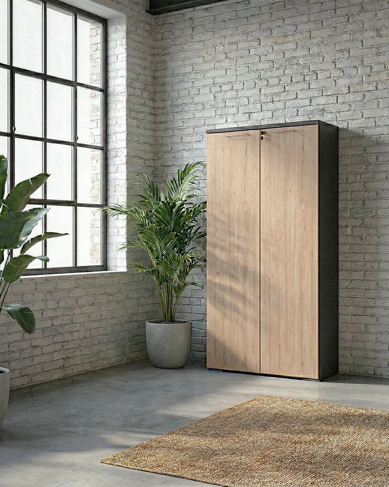 Armadio ufficio Utah - Mobile archivio 2 ante con serratura - 3 mensole incluse - L. 90 x H. 160 x P. 42,5 cm – Antracite, ante personalizzabili