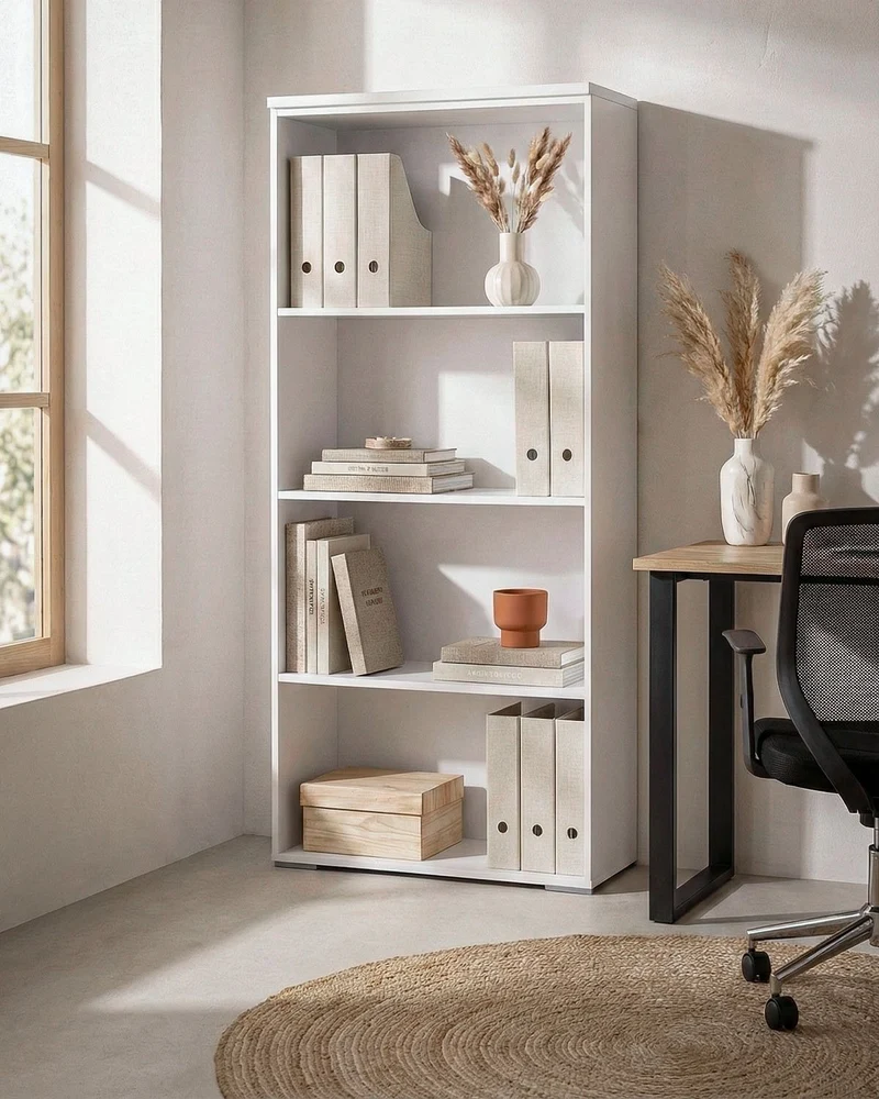 Armadio ufficio Denver - Mobile archivio - 3 mensole incluse - L. 90 x H. 160 x P. 42,5 cm – Bianco