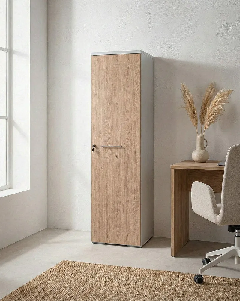 Armadio ufficio Corona - Mobile archivio 1 anta con serratura - 3 mensole incluse - L. 45 x H. 160 x P. 42,5 cm – Bianco, ante personalizzabili