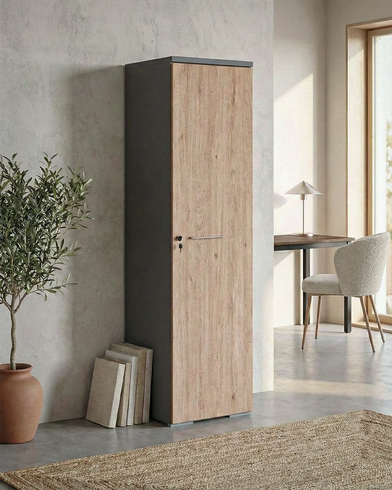 Armadio ufficio Corona - Mobile archivio 1 anta con serratura - 3 mensole incluse - L. 45 x H. 160 x P. 42,5 cm – Antracite, ante personalizzabili