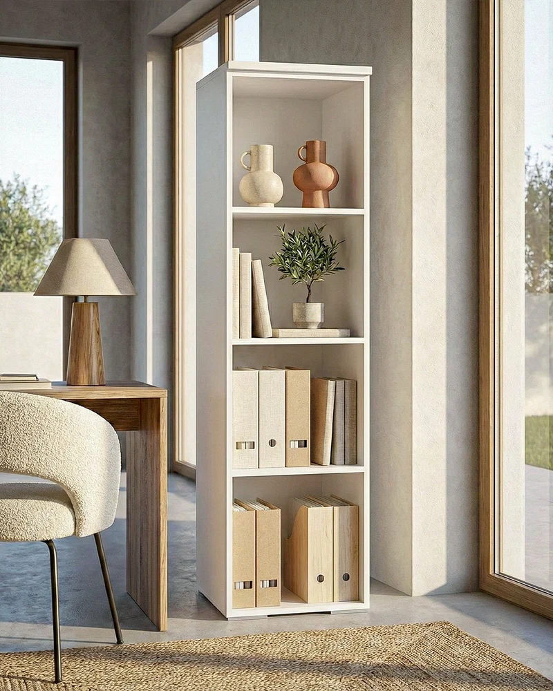 Armadio ufficio Detroit - Mobile archivio - 3 mensole incluse - L. 45 x H. 160 x P. 42,5 cm – Bianco
