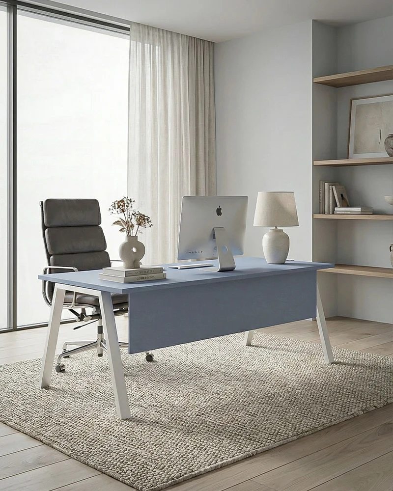 Scrivania Udine - Piano Operativa ufficio con minigonna P.80 cm - Design minimal moderno - Piano in diverse dimensioni e colorazioni - Gambe in metallo color bianche