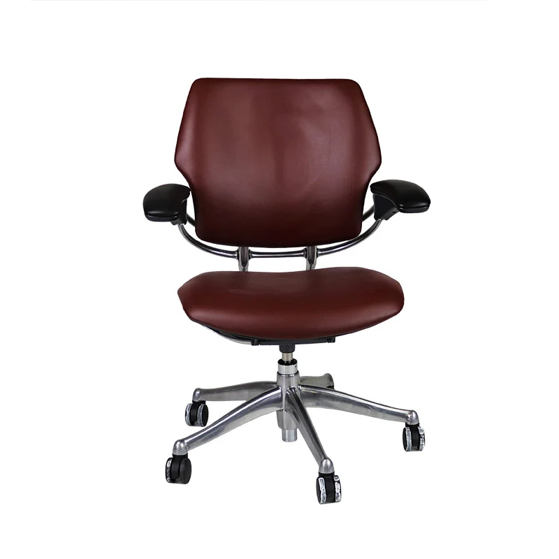 Humanscale : Freedom Sedia da ufficio con struttura in alluminio e rivestimento in pelle bordeaux - Ricondizionata