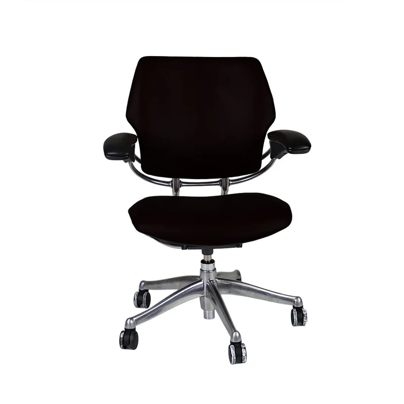 Humanscale : Freedom Sedia da ufficio con struttura in alluminio e rivestimento in pelle nera - Ricondizionata