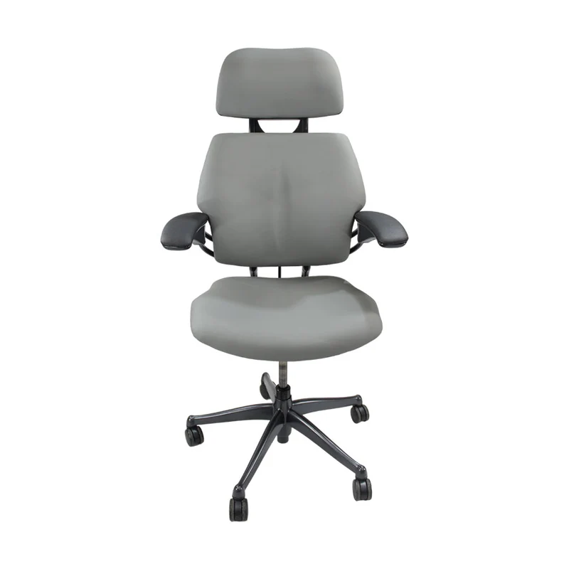 Humanscale : Freedom Sedia da ufficio con schienale alto e poggiatesta - Pelle grigia - Ricondizionata