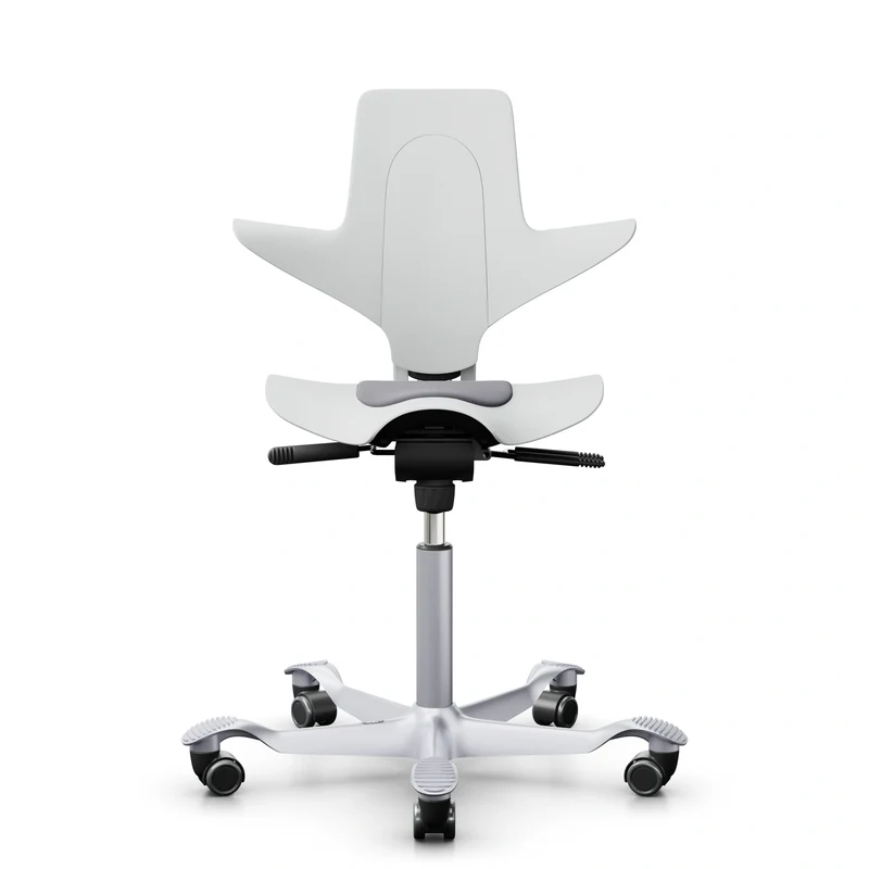 HAG Capisco Puls 8010 - White / EXR081 Grey / Silver / 200 mm / Wheels for hard floor (Showroom Model)