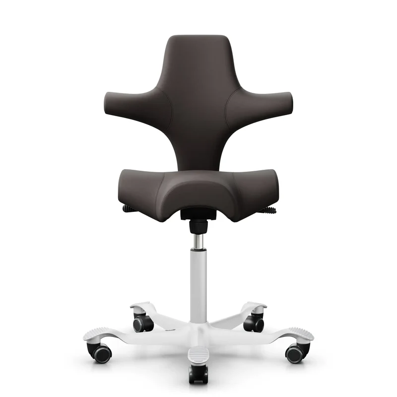 HAG Capisco 8106 - EL93068 Dark-brown (Leather) / White / 200 mm / Wheels for hard floors (Showroom model)