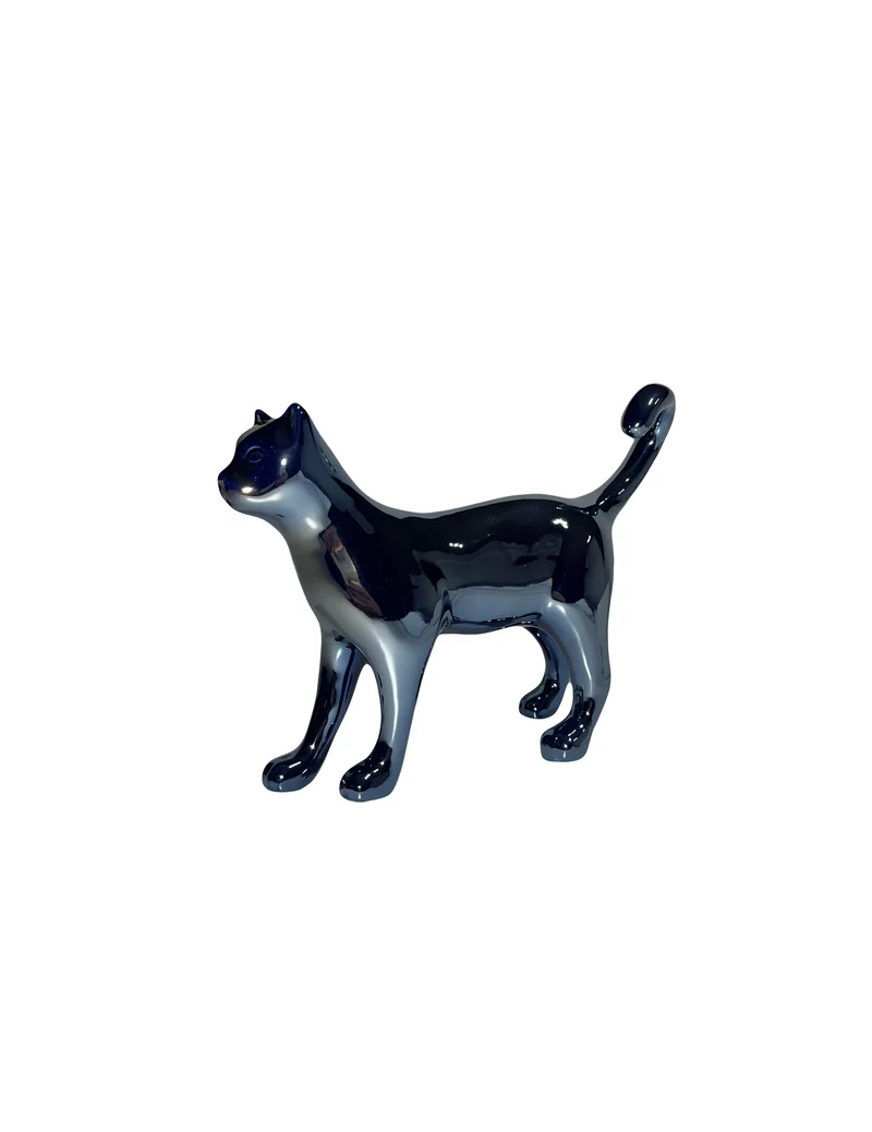 Scultura Gatto Perlato Blu