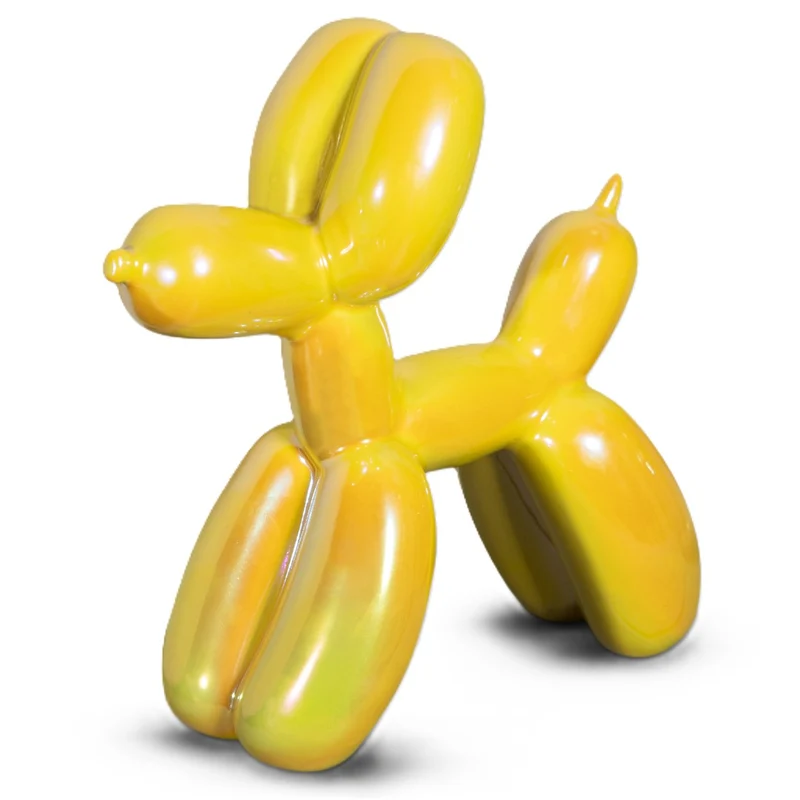 Scultura Cane Palloncino Perlato Giallo