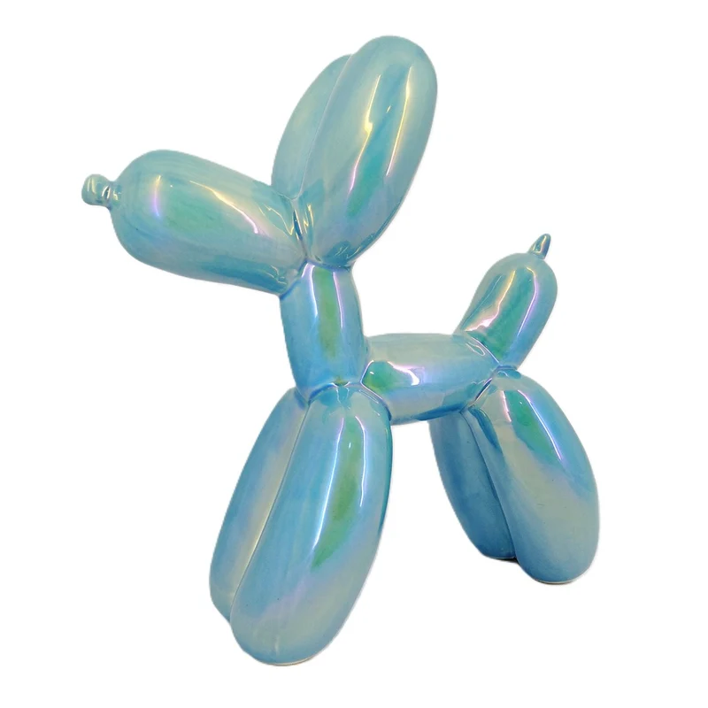 Scultura Cane Palloncino Perlato Azzurro