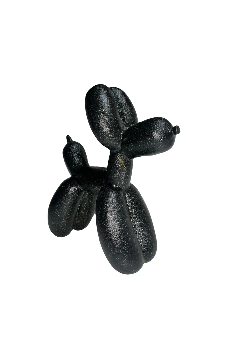 Scultura Cane Palloncino Brillantinato Nero Oro