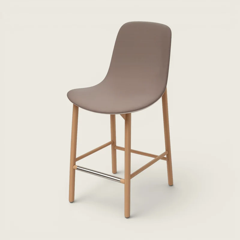 Enea: Sgabello Lottus finitura Legno Rovere con Tessuto Beige - Ristrutturato