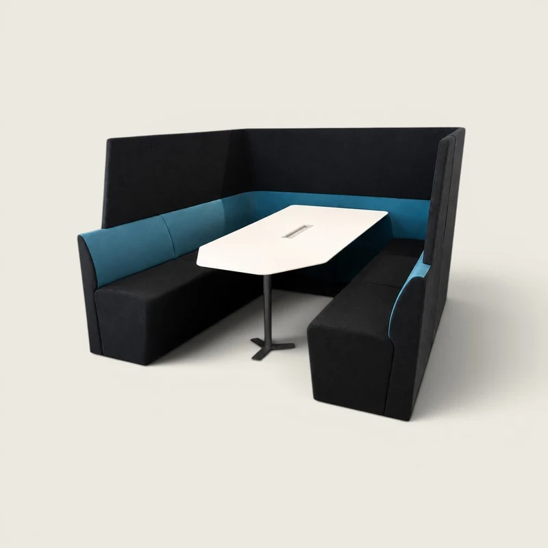 Orangebox: cabina Away from Desk (AFTD) con schienale alto in nero e turchese - Ristrutturata