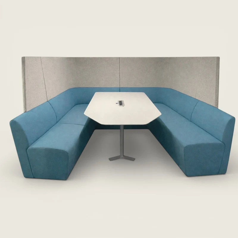 Orangebox: cabina chiusa con schienale alto grigio e verde acqua Away From The Desk (AFTD) - Ristrutturata