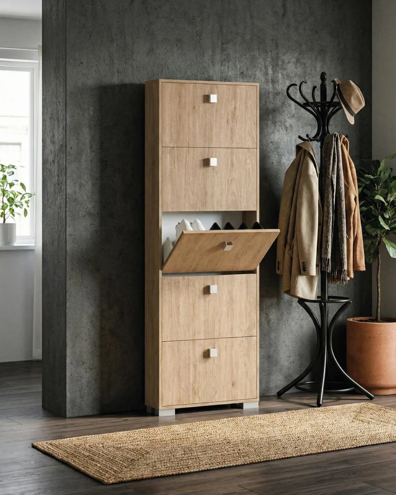 Scarpiera Ornella - 5 ante a ribalta – Mobile portascarpe compatto virginia - 65x185x18 cm - 15 paia