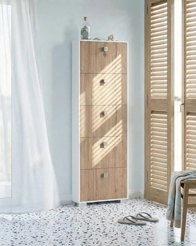 Scarpiera Ornella - 5 ante a ribalta – Mobile portascarpe compatto bianco con ante virginia - 65x185x18 cm - 15 paia