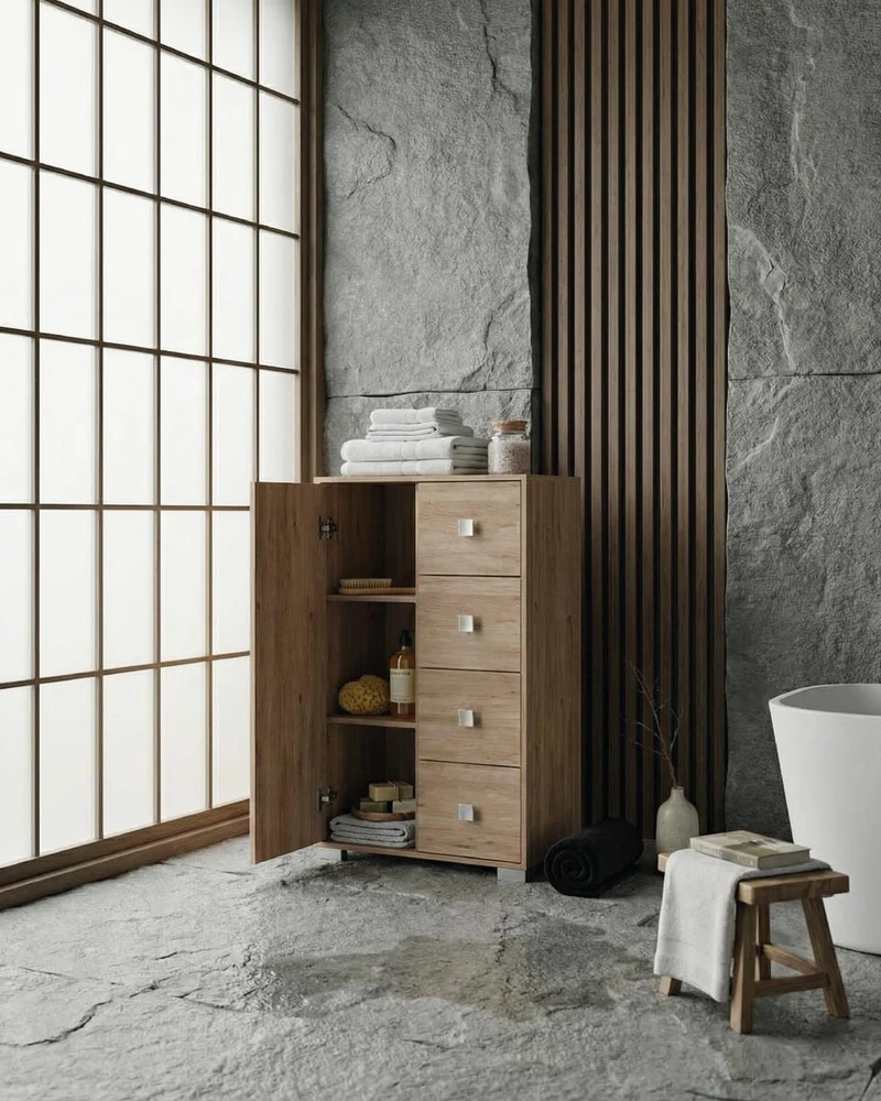 Mobile contenitore Fiore - Mobile multiuso 1 anta e 4 cassetti - Struttura virginia - 2 ripiani regolabile incluso - 81,5x111x47 cm