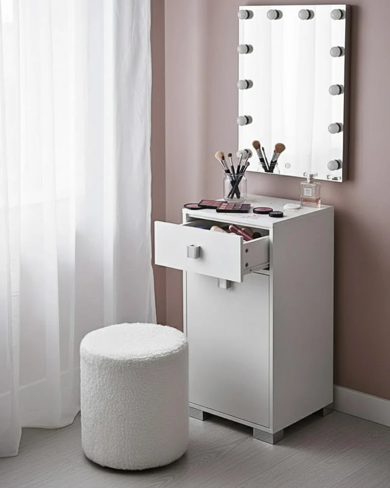 Mobile contenitore Lena - Mobile multiuso 1 anta e 1 cassetto - Struttura bianco - Ripiano regolabile incluso - 45,5x35x79 cm