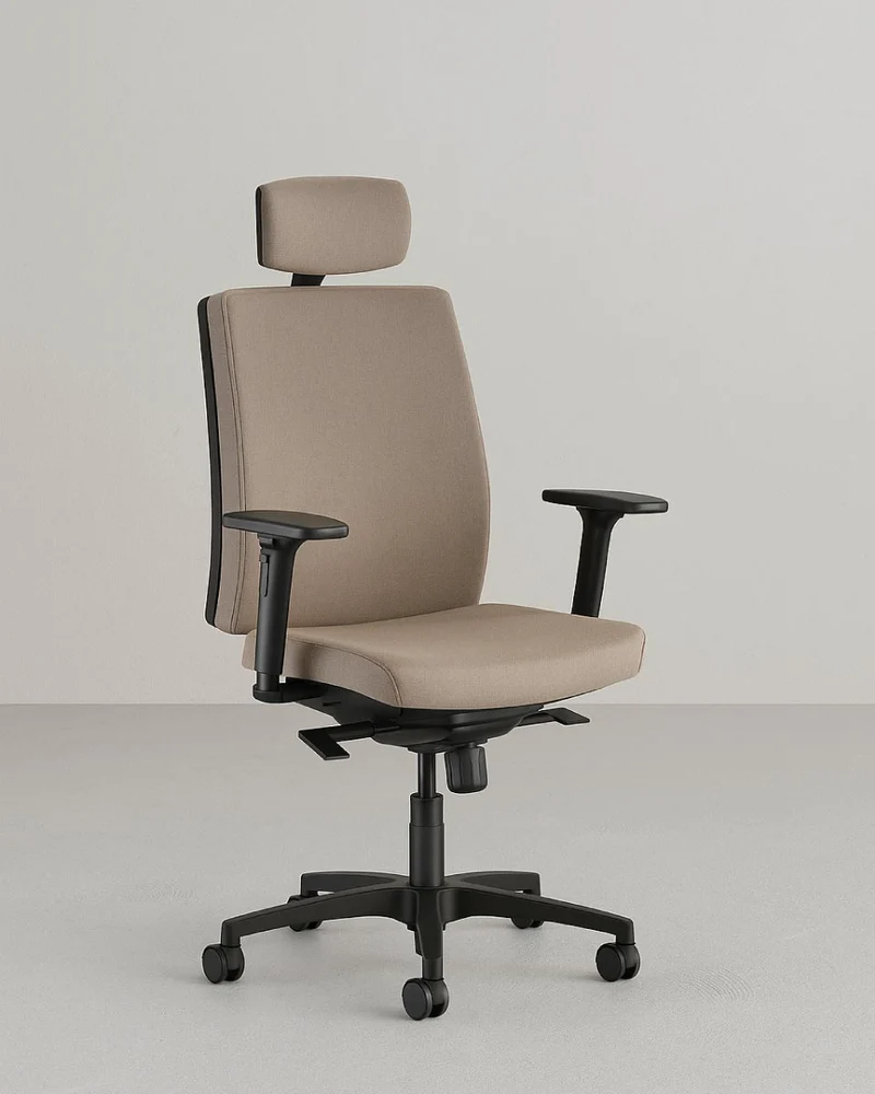 Poltrona Madras – Sedia ufficio Mesh – Poggiatesta rivestito – Braccioli 2D regolabili – Base girevole – Altezza regolabile