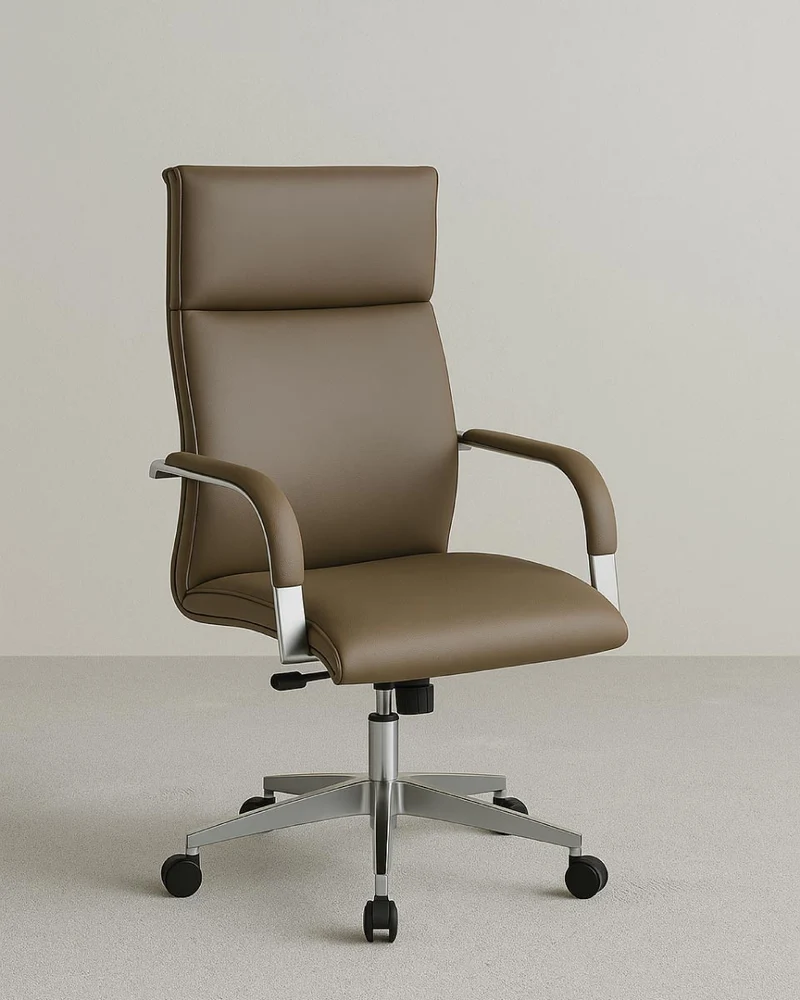 Poltrona Lexus - Sedia ufficio soft - Schienale alto - Braccioli in acciaio cromato - Rivestimento ecopelle - Base girevole con ruote antishock - Altezza regolabile