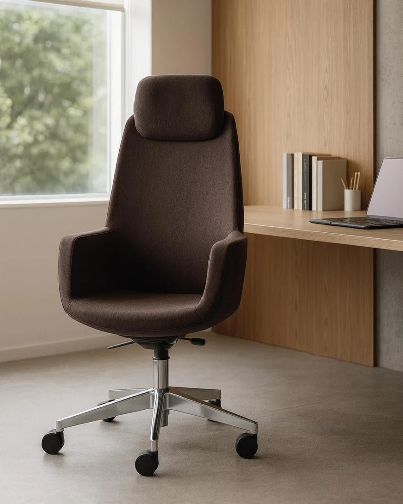 Poltrona Ghea - Sedia ufficio soft - Schienale alto con poggiatesta - Braccioli integrati - Rivestimento ecopelle - Base girevole con ruote antishock - Altezza regolabile