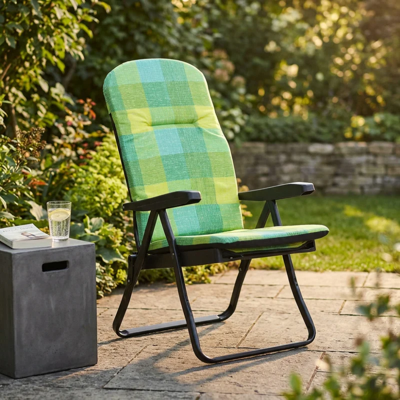 Poltrona Relax Cipro Carrello in Tessuto Scozzese e Acciaio