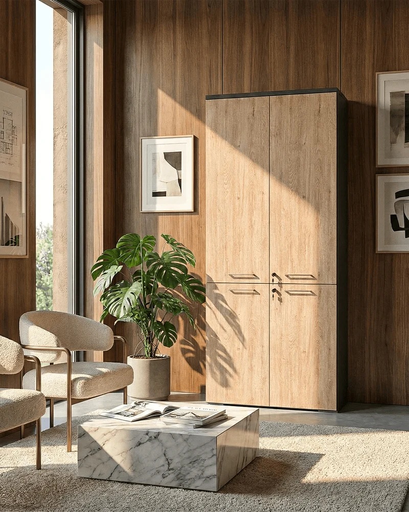 Armadio ufficio Florida - Mobile archivio 4 ante con serratura - 4 mensole incluse - L. 90 x H. 199 x P. 42,5 cm – Antracite, ante personalizzabili