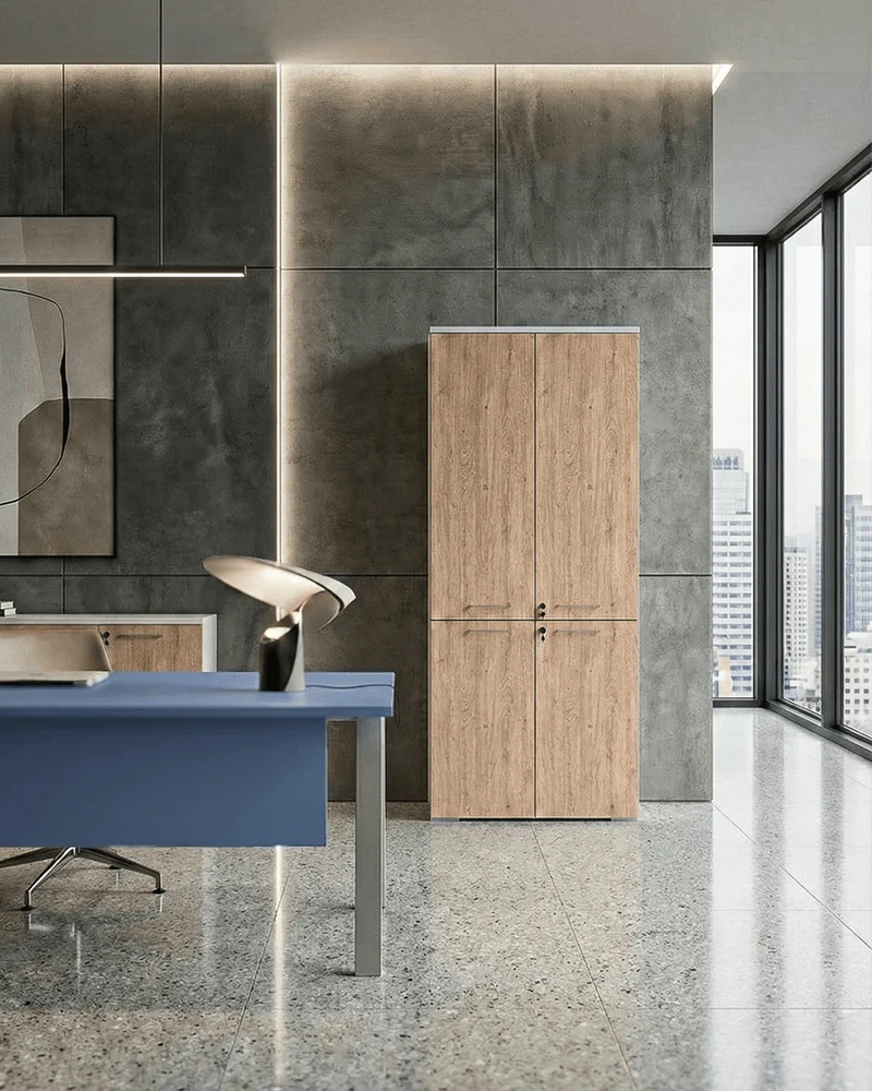 Armadio ufficio Florida - Mobile archivio 4 ante con serratura - 4 mensole incluse - L. 90 x H. 199 x P. 42,5 cm – Bianco, ante personalizzabili
