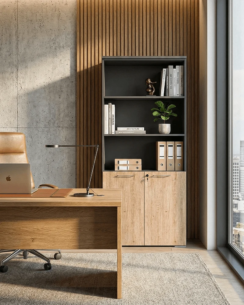 Armadio ufficio Alaska - Mobile archivio 2 ante con serratura - 4 mensole incluse - L. 90 x H. 199 x P. 42,5 cm – Antracite, ante personalizzabili