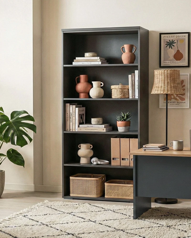 Armadio ufficio Carolina - Mobile archivio - 4 mensole incluse - L. 90 x H. 199 x P. 42,5 cm – Antracite